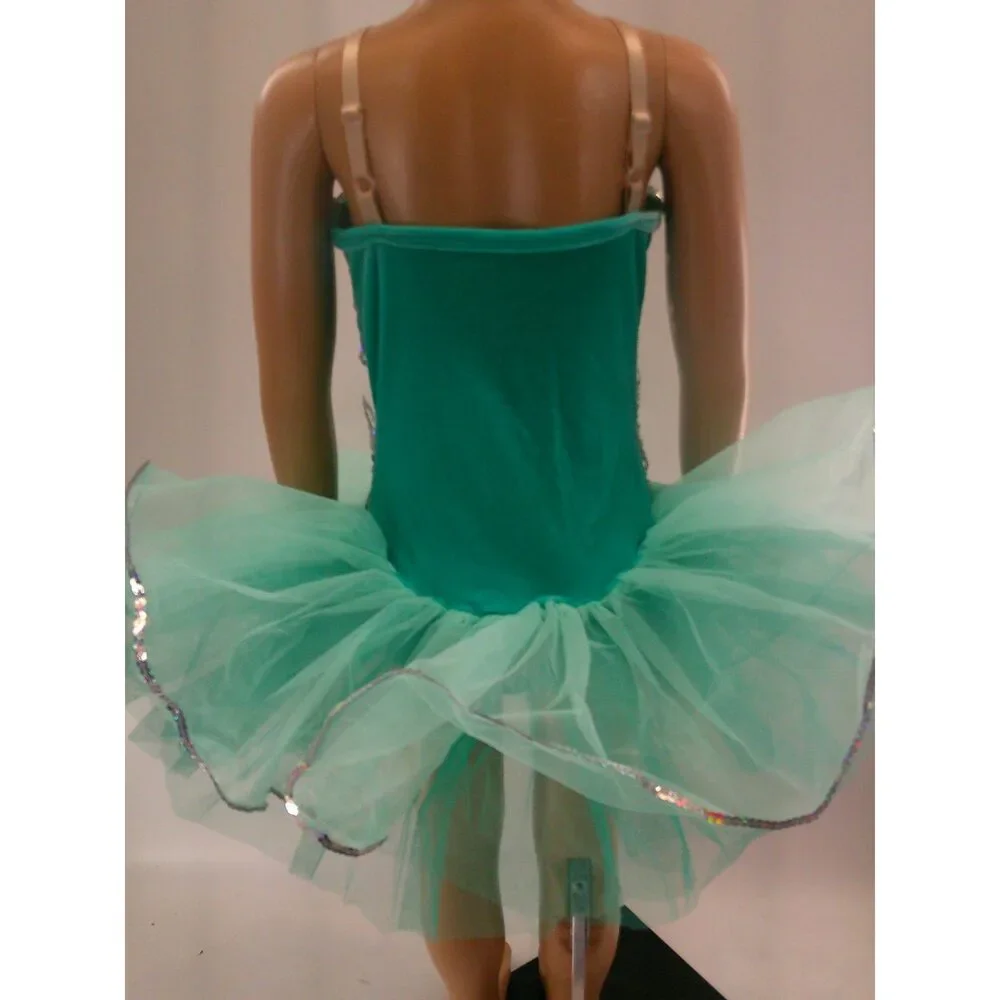 Pre-Owned Dance Costume Ballet Medium Child Teal Curtain Call Tutu Sequin Lace